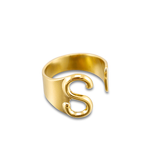 Stainless steel rings letter S Gold