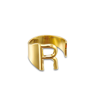 Stainless steel rings letter R Gold