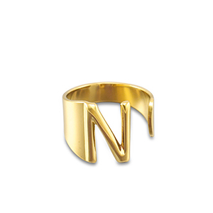 Stainless steel rings letter N Gold
