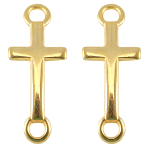 DQ European metal charm cross with two loops Gold (nickel free)