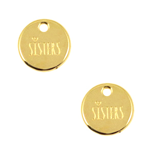 DQ European metal charms "sisters"12mm Gold (nickel free)