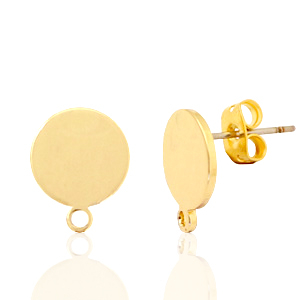 DQ European metal findings earpin round 10mm with loop Gold (nickel free)