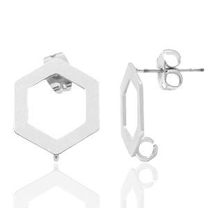 DQ European metal findings earpin hexagon with loop Antique Silver (nickel free)