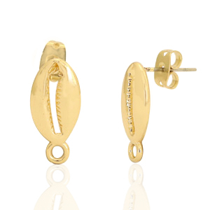 DQ European metal findings earpin shell with loop Gold (nickel free)
