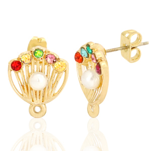 DQ European metal findings earpin pearl shell with loop Gold (nickel free)