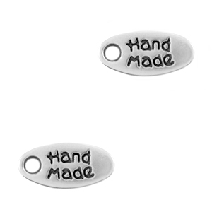 DQ European metal charms tag "handmade" Antique Silver (nickel free)