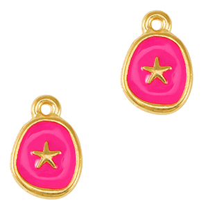 DQ European metal charms starfish Gold-Neon Fuchsia Pink (nickel free)