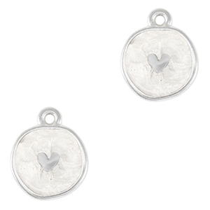 DQ European metal charms heart Antique Silver-Pearl White (nickel free)