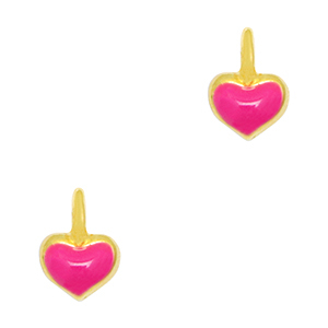 DQ European metal charms heart Gold-Neon Fuchsia Pink (nickel free)