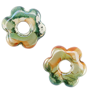 DQ greek ceramic beads flower Light Green-Orange