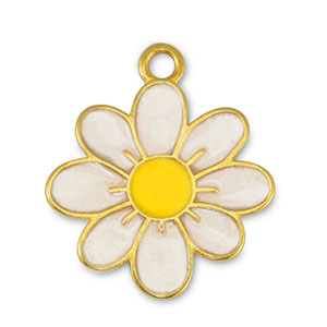 DQ European metal charms flower Pearl White-Yellow-Gold (nickel free)