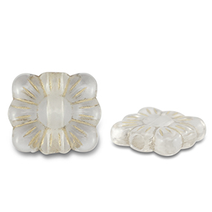 Acrylic beads rectangle with flower Transparent-Gold