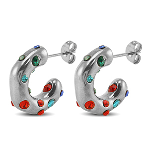 Stainless steel earrings / earpins Silver-Red-Blue-Green