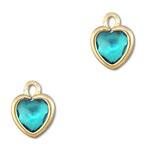 Crystal glass charms heart Aquamarine Blue-Gold