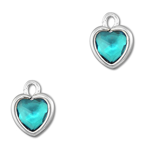 Crystal glass charms heart Aquamarine Blue-Silver