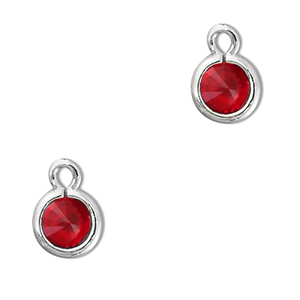 Crystal glass charms round Red-Silver