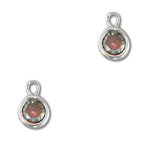 Crystal glass charms round Multicolor-Silver