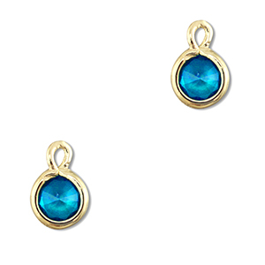 Crystal glass charms round Blue-Gold