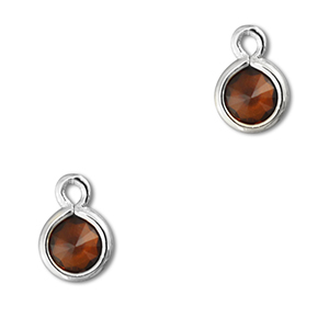 Crystal glass charms round Orange Brown-Silver