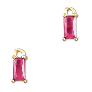Crystal glass charms rectangle Dark Pink-Gold
