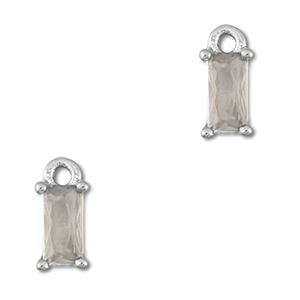 Crystal glass charms rectangle Light Grey-Silver