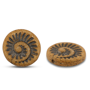 Czech Beads fossil shell 18mm Camel Brown-Anthracite