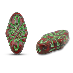 Czech Beads arabesque 19x9mm Red-Green