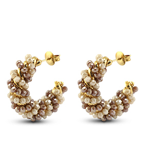 Top Faceted earrings twisted Brown AB-Beige AB-Gold