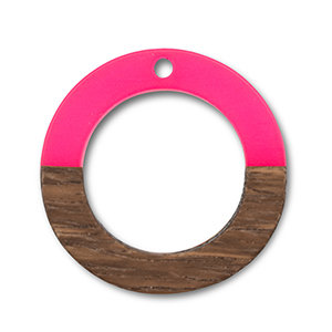 Wooden pendants round Neon Pink-Brown