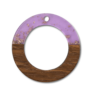 Wooden pendants round Purple Transparent-Gold-Brown