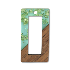 Wooden pendants rectangle Green Transparent-Gold-Brown