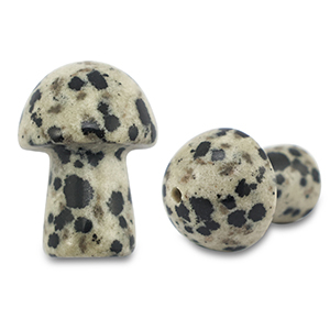 Natural stone charms dalmatian stone mushroom Greige-Black