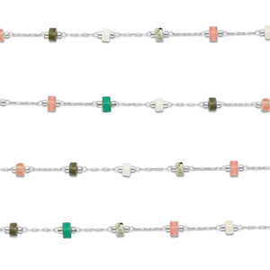 Stainless steel findings belcher chain mix of nature stone rondelle Silver-Multicolour