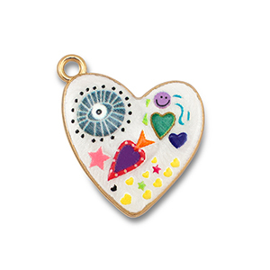 Metal charms with enamel heart White-Multicolour-Gold