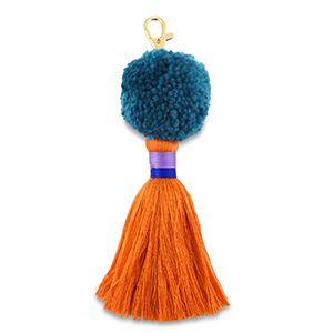 Keychain pompom with tassel Teal Blue-Orange-Purple