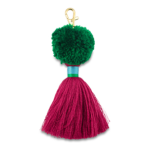 Keychain pompom with tassel Green-Magenta-Blue