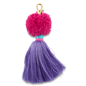 Keychain pompom with tassel Magenta-Purple-Blue