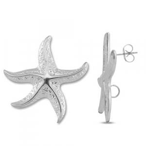 Stainless steel findings earrings / earpin starfish with loop Silver