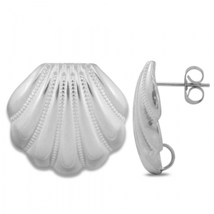 Stainless steel findings earrings / earpin shell with loop Silver