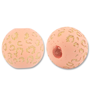 Wooden beads round 16mm pattern Peach Pink-Natural