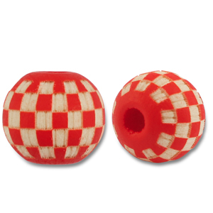 Wooden beads round 10mm pattern Red-Natural