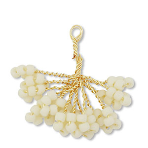 Glass seed beads charms flower Gold-Off White