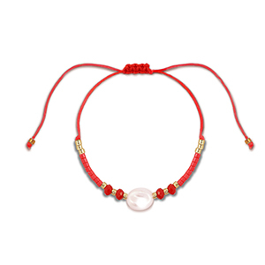Trendy Anklets / Ankle bracelets mixed beads Red-White-Gold