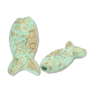 DQ greek ceramic beads fish Mint Green-Gold