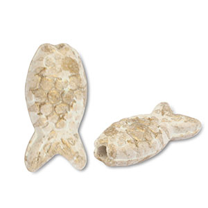 DQ greek ceramic beads fish White-Light Brown-Gold