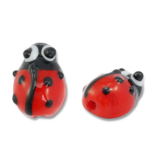 Hand-painted glass beads ladybug Red-Black-White