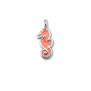 DQ European metal charms seahorse Coral Red-Antique Silver (Nickelfree)