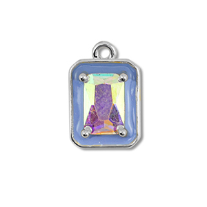 Brass TQ metal charms rectangle Silver-Blue-AB Coating