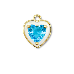 Brass TQ metal charms heart Gold-White-Light Blue