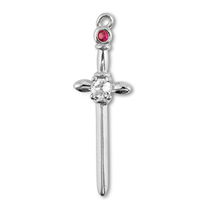 Brass TQ metal charms sword Silver-Crystal-Berry Wine Red